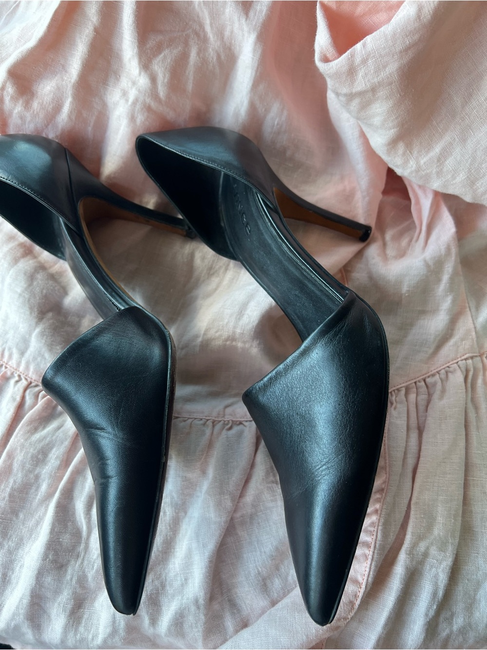 Vince Black Leather Pointed-Toe D'Orsay Heels - Picture 2 of 7